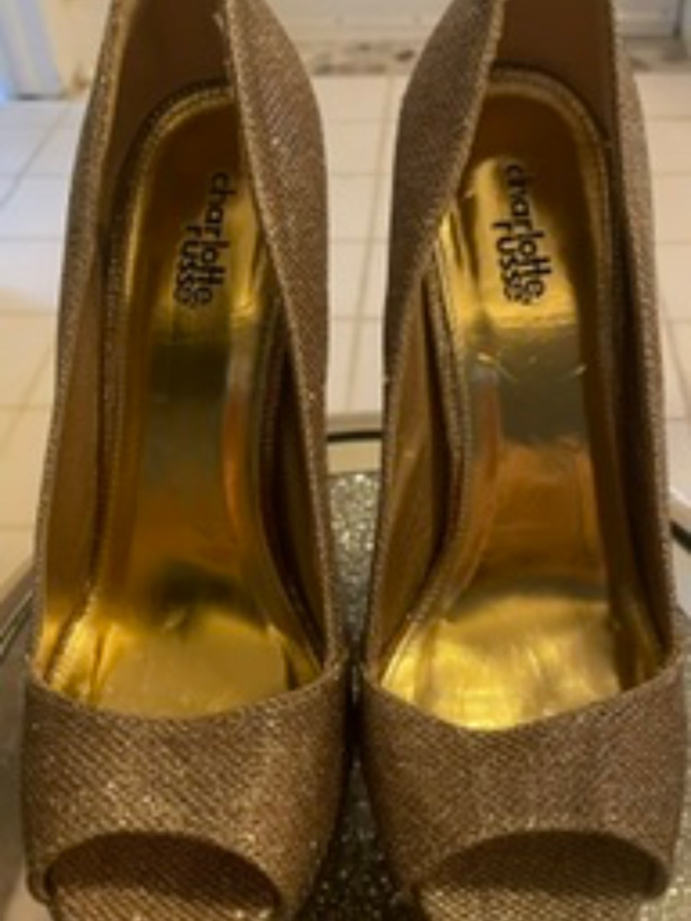 NWOT Gold Toe Glitter Sling Back Platform Stilettos (7.5/8) - Picture 3 of 10